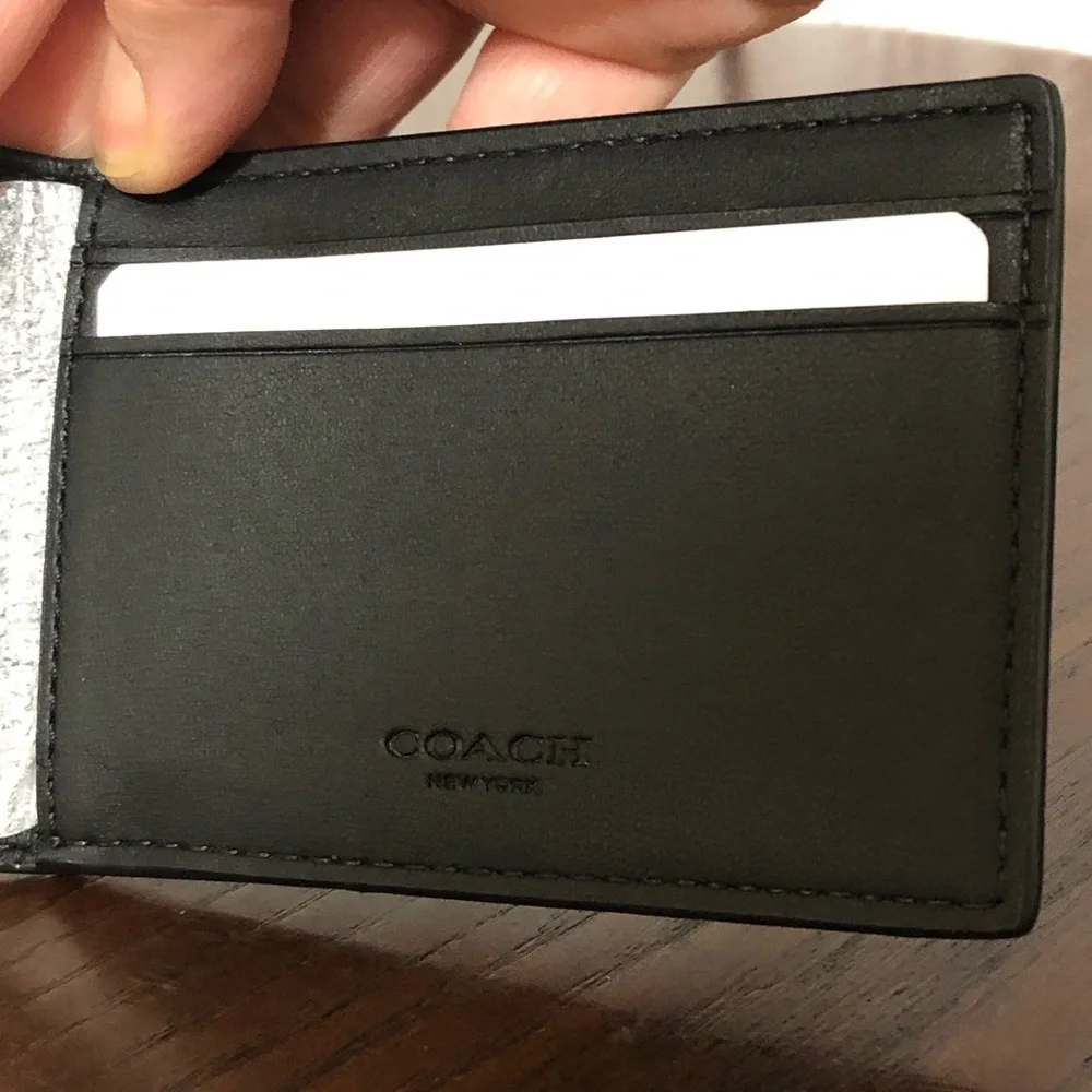 Coach compact Bifold Men's Brown Leather & coated Wallet nwt